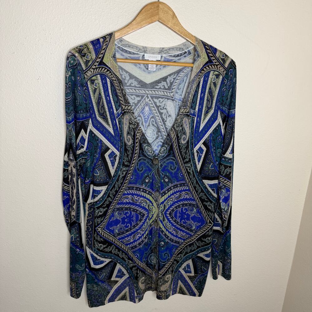 Chico's Bold Mosaic Peyton Cardigan 2, Large